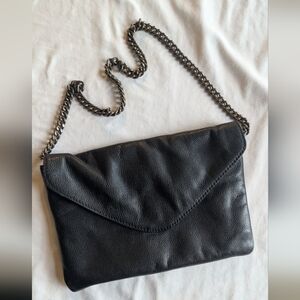 J. Crew Black Leather Chain Strap Shoulder Bag